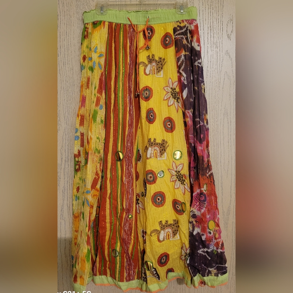 Size L Bohemian/Indian Multicolored Full Maxi Skirt by DIMRI